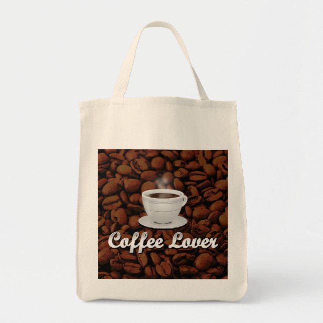 Coffee Lover, White Cup/Brown Beans Tote Bag (Front)