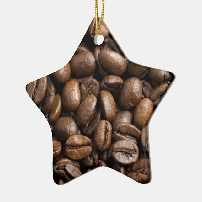 Coffee Lovers Beans Brown Background Ceramic Ornament (Left)