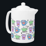 Coffee Lovers Container Drawings Pattern Teapot<br><div class="desc">Cute coffee lovers cups of love pattern.</div>