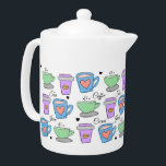 Coffee Lovers Container Drawings Pattern Teapot<br><div class="desc">Cute coffee lovers cups of love pattern.</div>