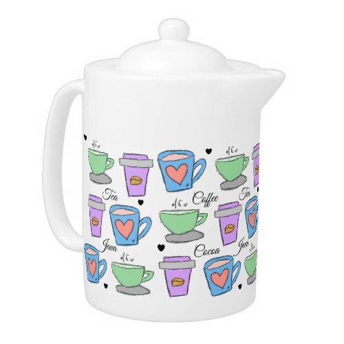 Coffee Lovers Container Drawings Pattern Teapot