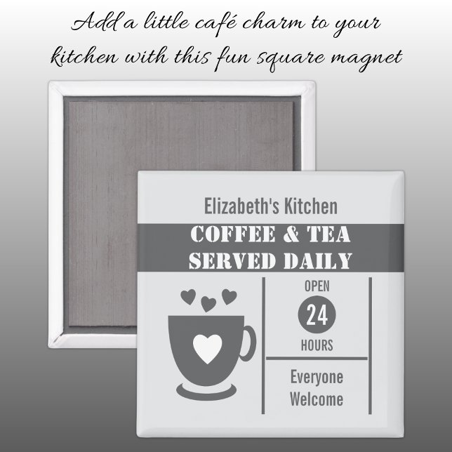 Coffee lovers custom name white grey magnet (Creator Uploaded)