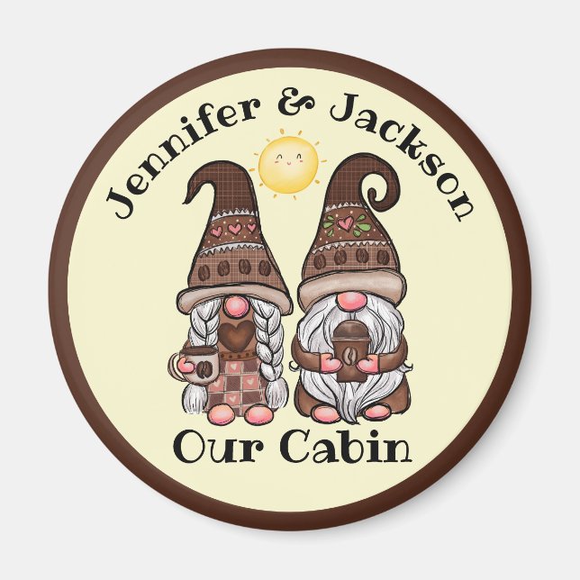 Coffee Lovers Gnome Couple Cruise Door Marker Magnet (Front)