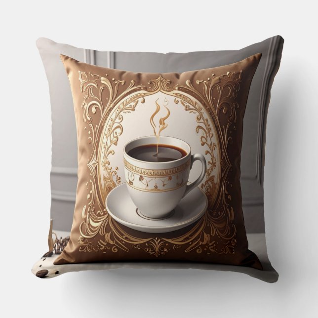 Coffee Lover's Haven Throw Pillow - Luxurious Pill (Front)