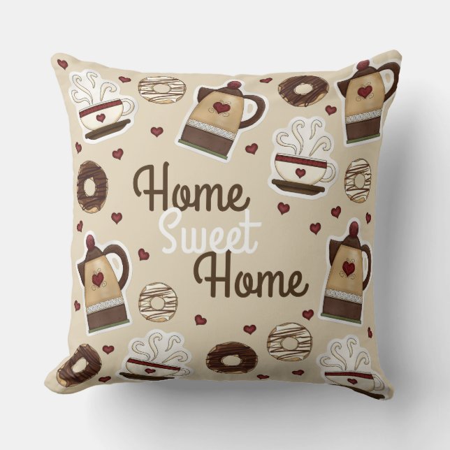Coffee Lovers Home Sweet Home Throw Pillow (Front)