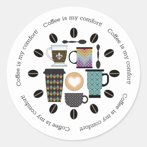 Coffee Lovers Mugs Cups  Beans Pattern Classic Round Sticker