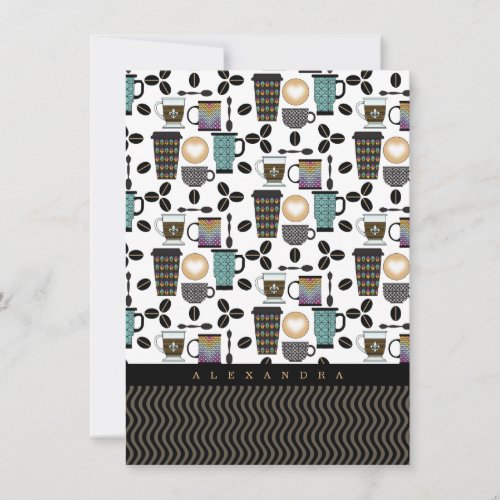 Coffee Lovers Mugs Cups  Beans Pattern Note Card
