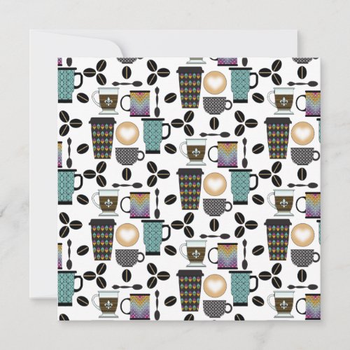 Coffee Lovers Mugs Cups  Beans Pattern Thank You Card