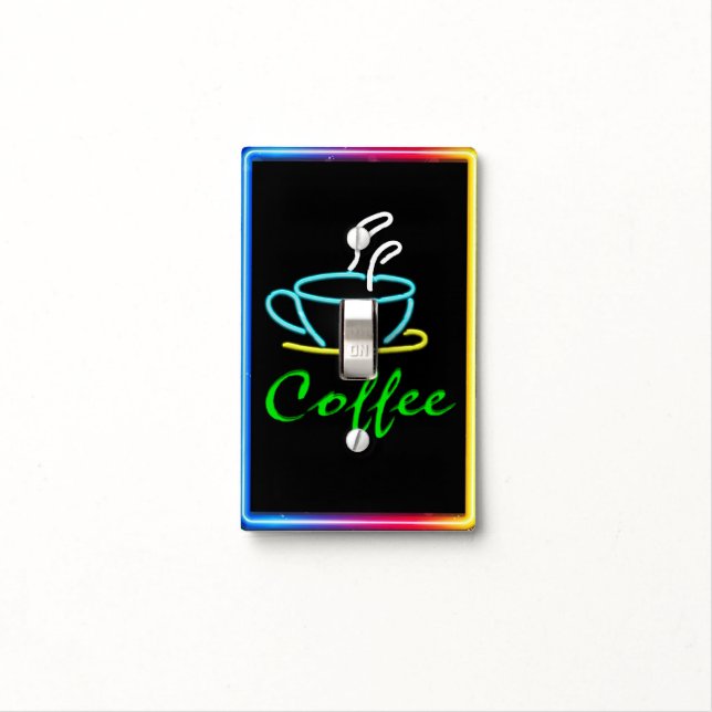 Coffee Lovers Neon Frame Light Switch Cover (In Situ)