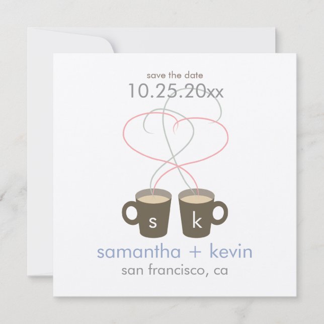 Coffee Lovers Save the Date: Cream Felt Paper Save The Date (Front)