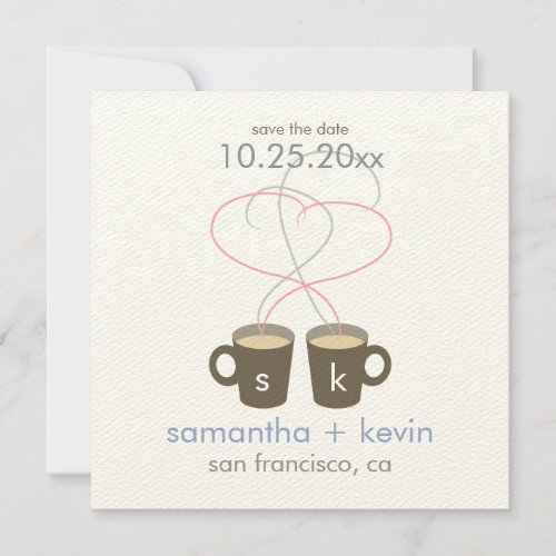 Coffee Lovers Save the Date: Cream Felt Paper Save The Date