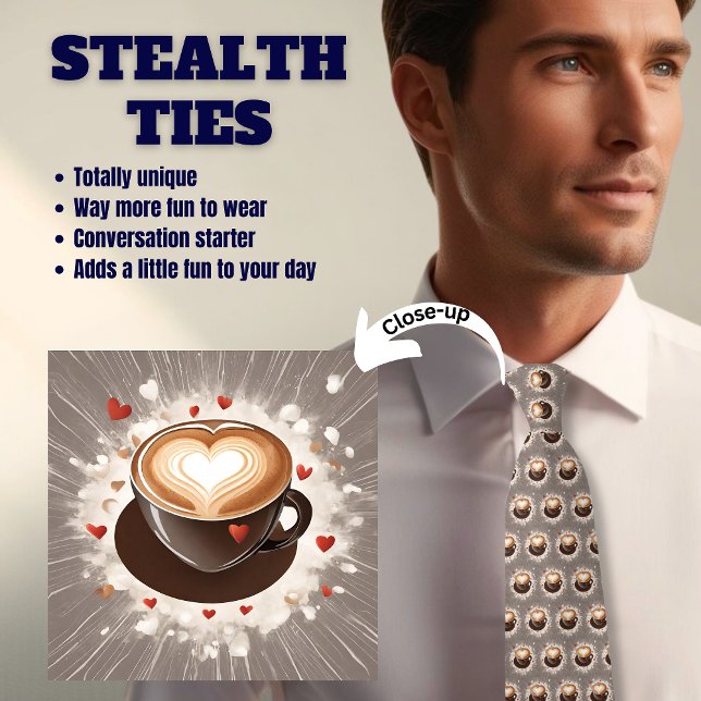 Coffee Lover's Valentine Heart Stealth Tie (Creator Uploaded)