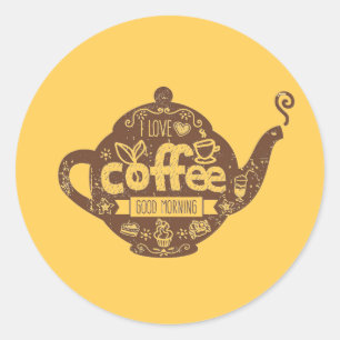Coffee lovers vintage retro cafe art I love coffee Classic Round Sticker