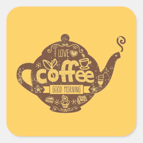 Coffee lovers vintage retro cafe art I love coffee Square Sticker