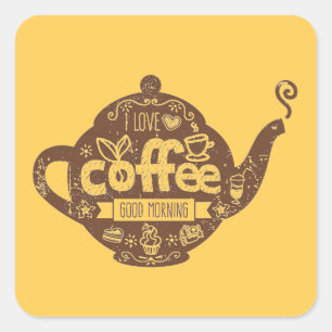 Coffee lovers vintage retro cafe art I love coffee Square Sticker