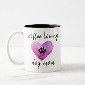 Coffee Loving Dog Mom Cute Heart Two-Tone Coffee Mug (Left)