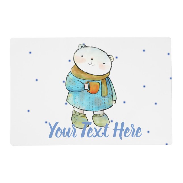 Coffee Loving Polar Bear Custom Placemat (Front)