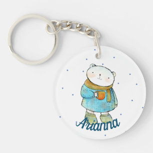 Coffee Loving Polar Bear Keychain