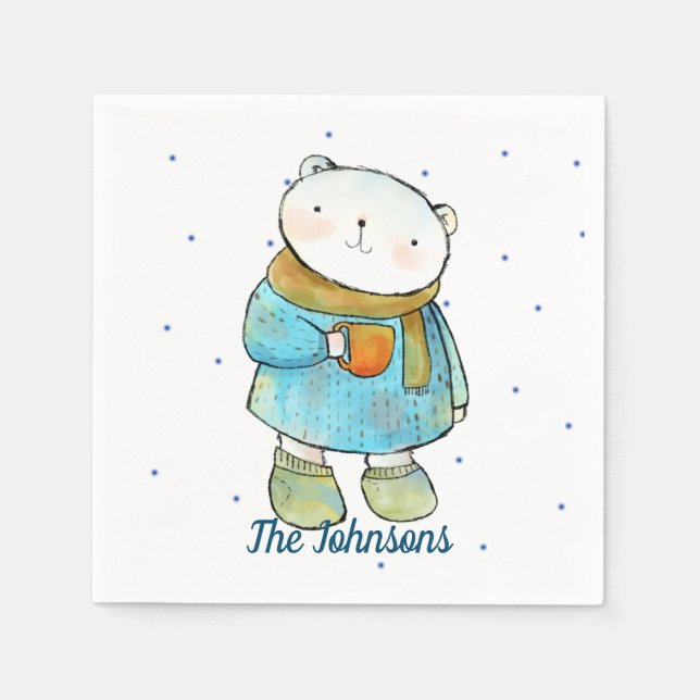 Coffee Loving Polar Bear Napkins (Front)
