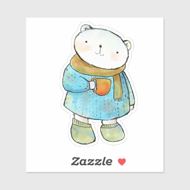 Coffee Loving Polar Bear Sticker (Sheet)
