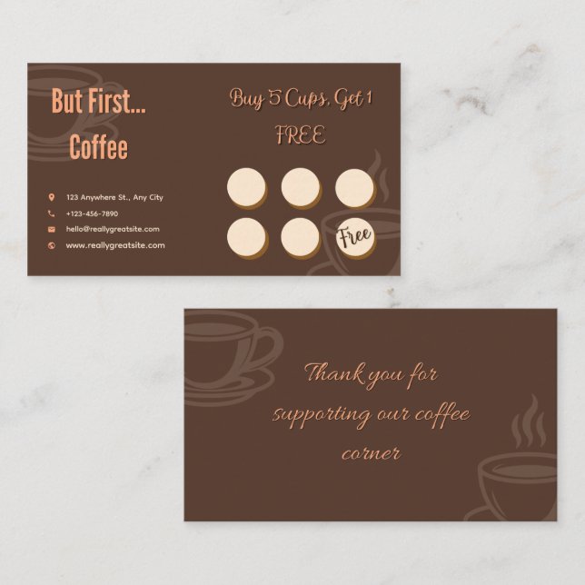 Coffee Loyalty Card Minimal Brown (Front/Back)