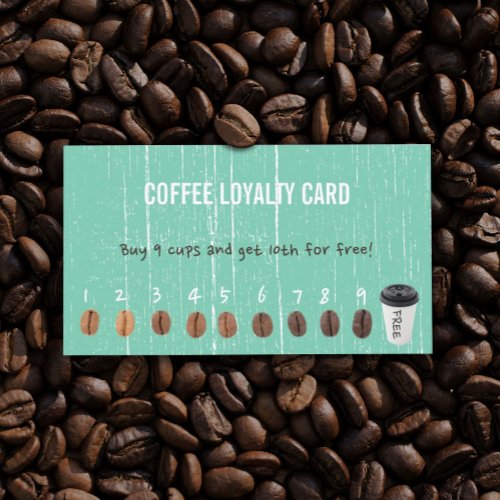 Coffee Loyalty Cards Vintage Green Wood
