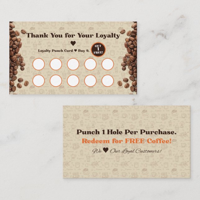 Coffee Loyalty Punch Card Brown Cafe Style (Front/Back)