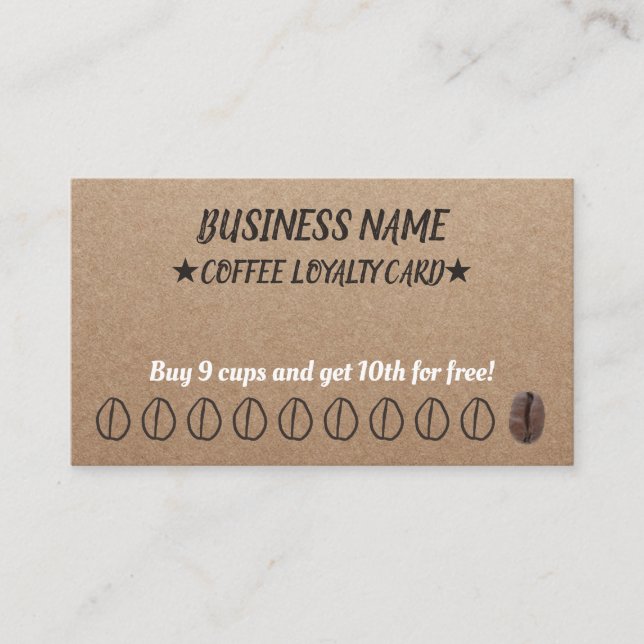 Coffee Loyalty Punch Cards Rustic Kraft (Front)