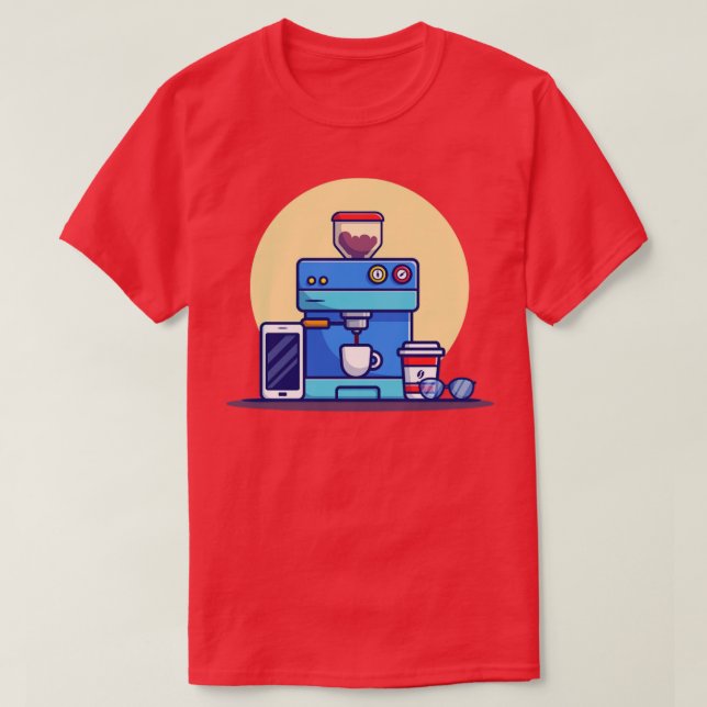 Coffee Machine Pod Cup Mug Phone And Eyeglasses T-Shirt (Design Front)