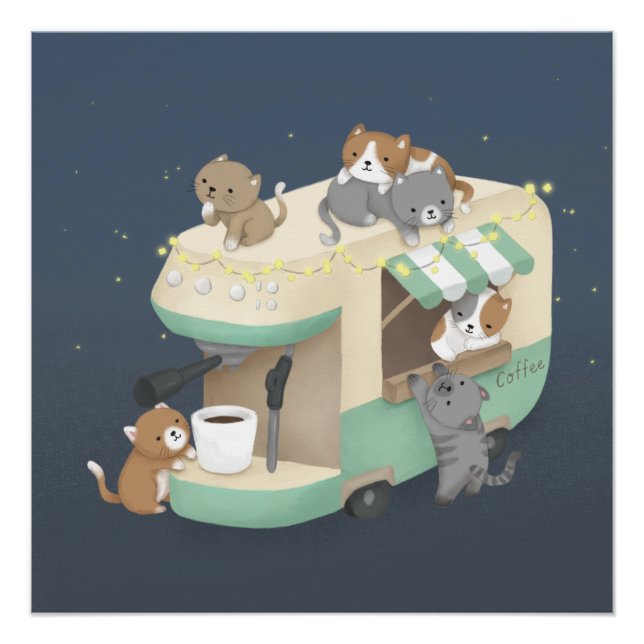 Coffee Maker Camper Cafe & Kittens  Poster (Front)