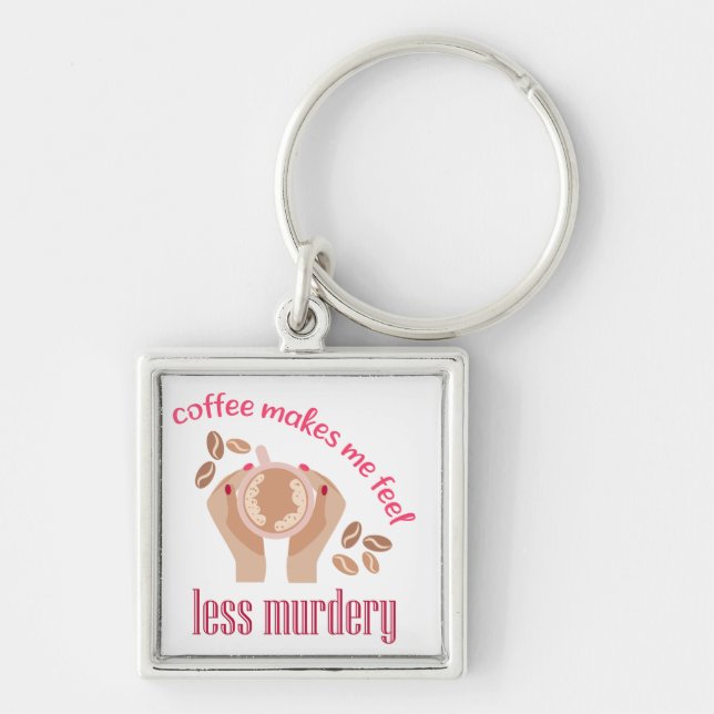 Coffee makes me feel less murdery funny quote keychain (Front)