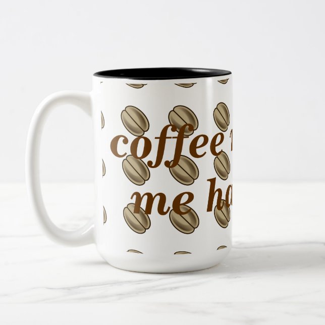 Coffee Makes me happy all over print Two-Tone Coffee Mug (Left)