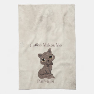 Coffee Makes Me Purr-fect-Coffee Bean-Cat- Kitchen Towel