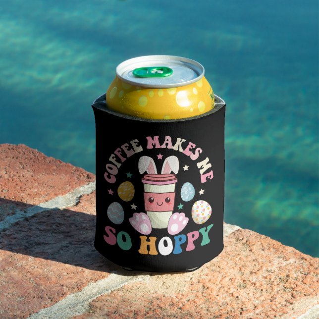 Coffee Makes Me So Hoppy Bunny Rabbit Happy Easter Can Cooler (In Situ Pool)