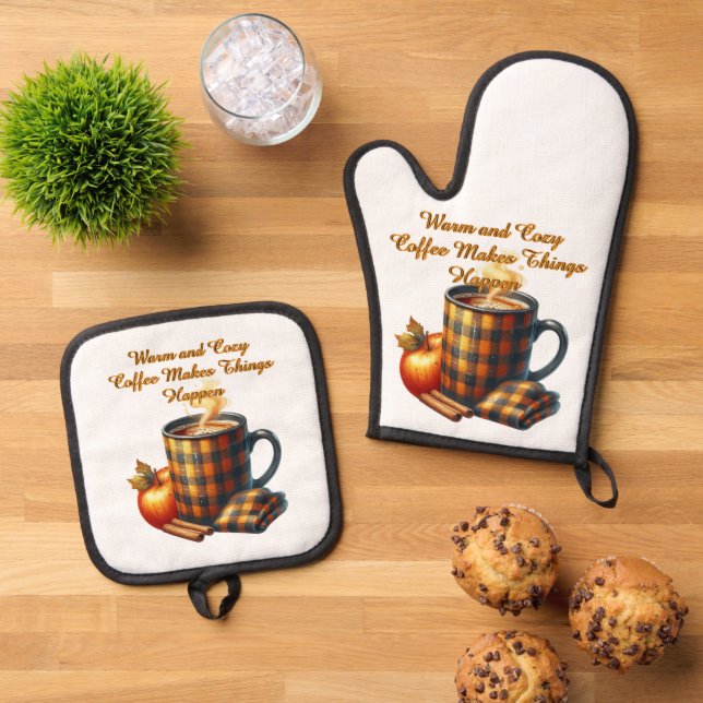 Coffee Makes Things Happen Oven Mitt & Pot Holder Set (Top Down)
