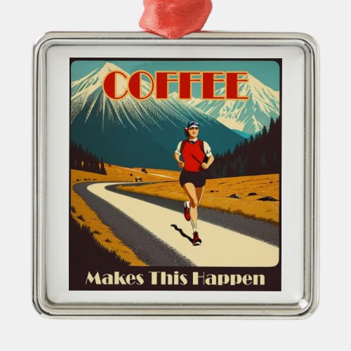 Coffee Makes This Happen Running Metal Ornament
