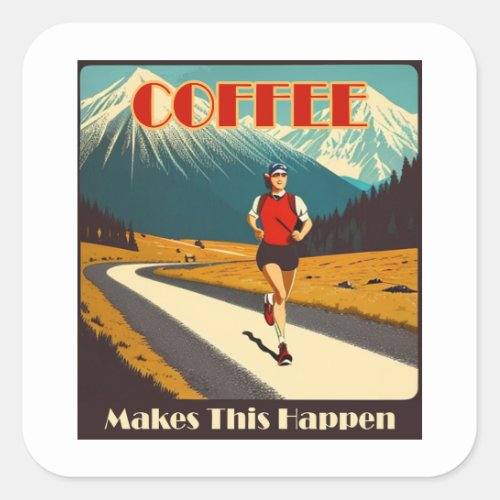 Coffee Makes This Happen Running Square Sticker