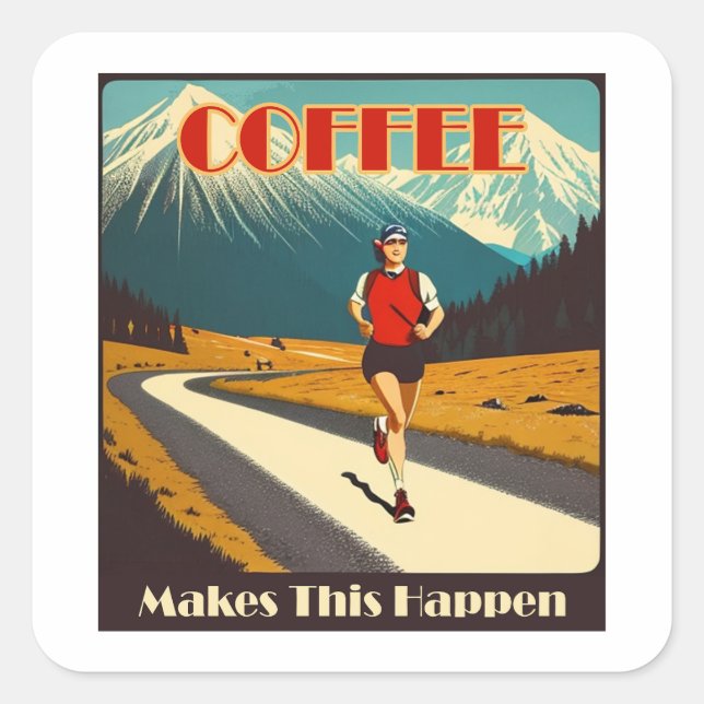 Coffee Makes This Happen Running Square Sticker (Front)