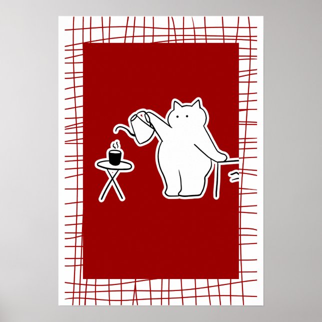 Coffee Making Cat — Cozy Cafe Aesthetic Art Poster (Front)