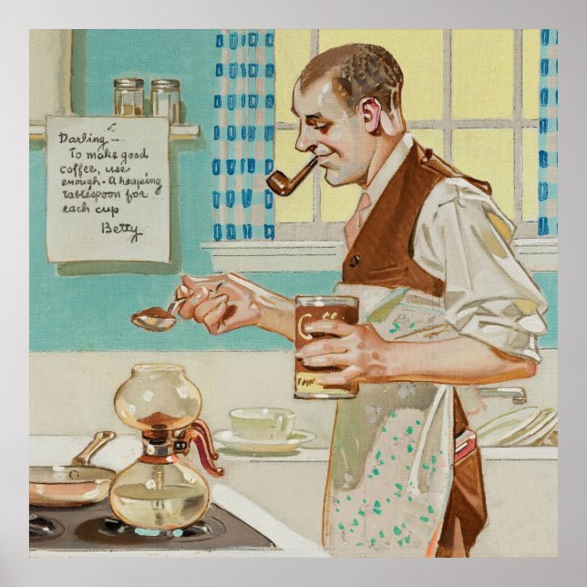 Coffee, Man Making Coffee, Retro Vintage Wall Art (Front)