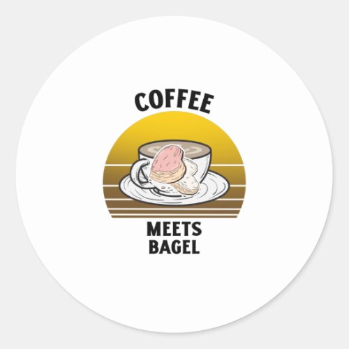 Coffee meets bagel Retro vintage sunset Classic Round Sticker