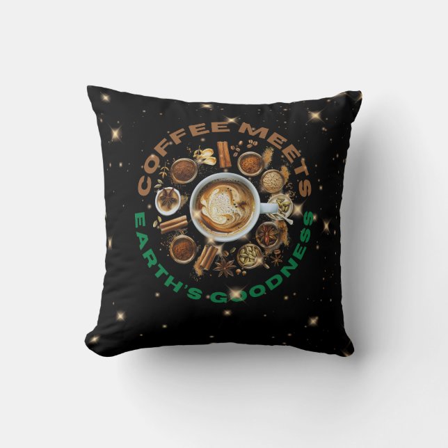 Coffee Meets Earth’s Goodness – Botanical Starry  Throw Pillow (Front)