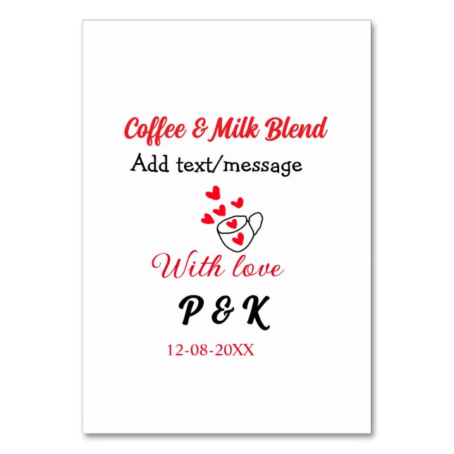 Coffee & milk blend love couple coffee red heart n table number (Front)