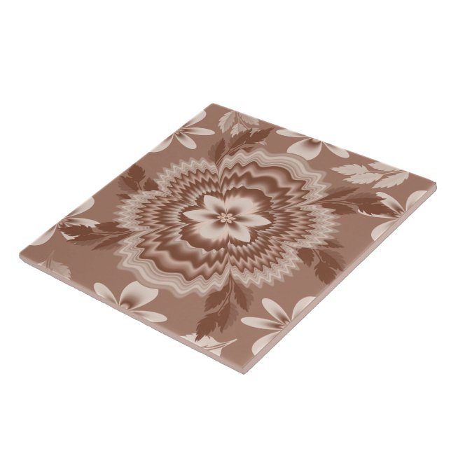 Coffee & Milk Color Fractal Flower Pattern Ceramic Tile (Side)