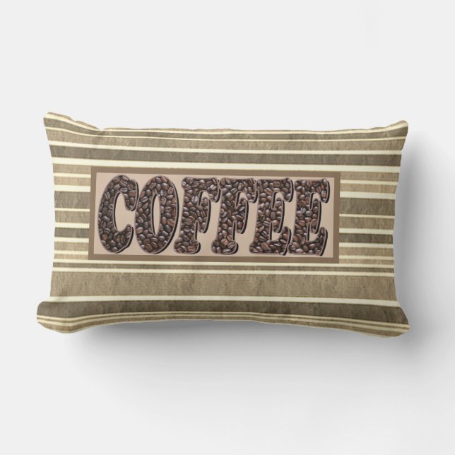 "Coffee" Minimalist Coffee Beans Earth Tone Lumbar Pillow (Front)