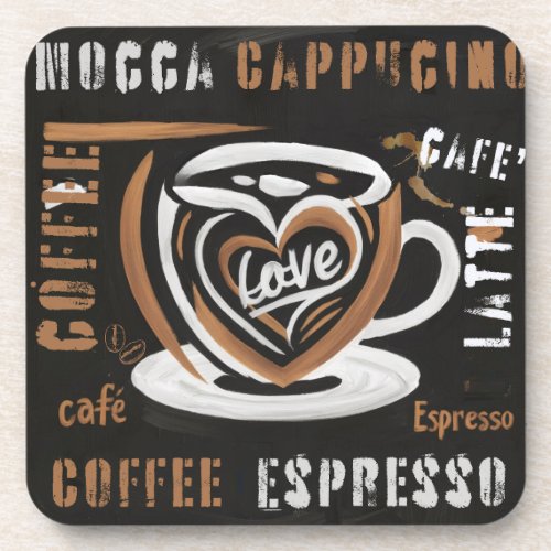 Coffee Mocca Cappucino Esspreso CafeLatte Beverage Coaster