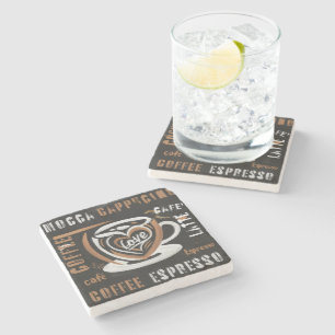 Coffee Mocca Cappucino Esspreso Cafe'Latte Stone Coaster