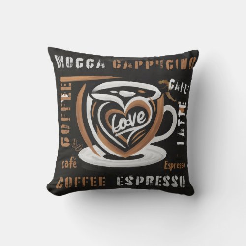 Coffee Mocca Cappucino Esspreso CafeLatte Throw Pillow
