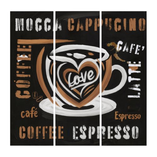 Coffee Mocca Cappucino Esspreso CafeLatte Triptych