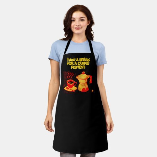 COFFEE MOMENT Red Yellow Coffee Cup And Coffeepot  Apron